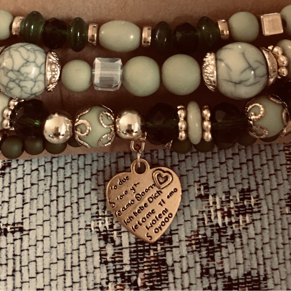 Layered Jade Price DROP SOON Beaded Heart Charm Bracelet - Unbranded